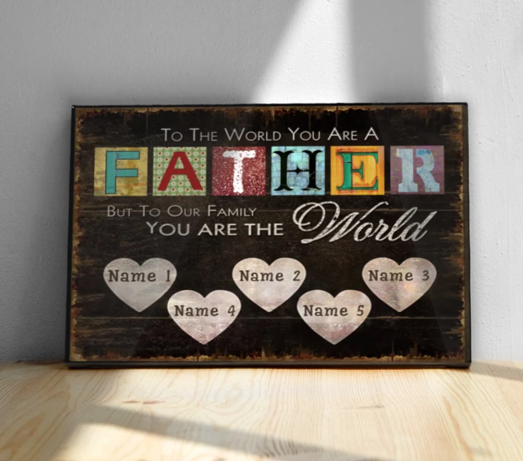 To The World You Are A Father But To Our Family You Are The World Poster Canvas Personalized Poster With Kid Names Dad Canvas